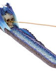 Fujima Blue Dragon on Skull Crystal Incense Burner 11"