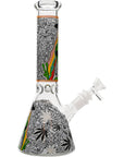 Aliens And Hemp Leaves Glow Glass Beaker Water Pipe 10"