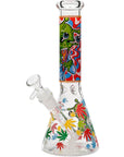 Aliens And Hemp Leaves Glow Glass Beaker Water Pipe 10"