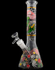 Aliens And Hemp Leaves Glow Glass Beaker Water Pipe 10"