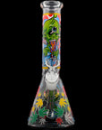 Aliens And Hemp Leaves Glow Glass Beaker Water Pipe 10"