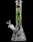 Aliens And Hemp Leaves Glow Glass Beaker Water Pipe 10"