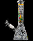 Aliens And Hemp Leaves Glow Glass Beaker Water Pipe 10"