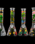 Aliens And Hemp Leaves Glow Glass Beaker Water Pipe 10"
