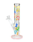 Glowing Straight Tube Bong with Flower Design - inhalco
