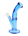 Blue glass bent tube water pipe on a white background