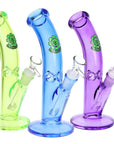 Three colorful glass bent tube bongs with SeshGear logo on a white background