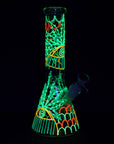 SeshGear 420 Drizzle Glow In The Dark Beaker Glass Water Pipe 10"