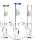 Silver Hemp Leaf Straight Tube Water Bong - inhalco