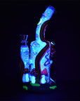Wide-Eyed Shroom & Smoking Skeleton Glow-in-the-Dark Bong - INHALCO