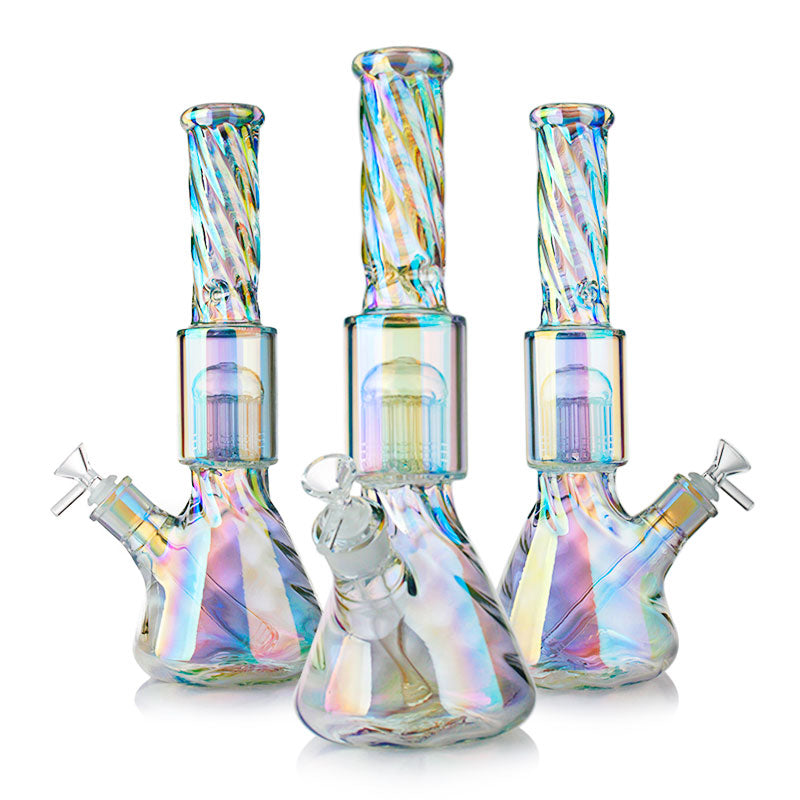 14&quot; Iridescent Rainbow Spiral Glass Bong
