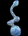 Bubble Lock Color Raked Sherlock Bubbler Pipe in Cobalt Blue - left side view