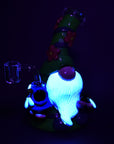 Flower Gnome glass and enamel dab rig with UV reactive accents under blacklight