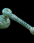Left side view of forest green Full Rake Fumed Hammer Pipe Bubbler