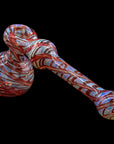 side view of ruby red Full Rake Fumed Hammer Pipe Bubbler