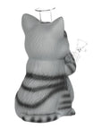 Grey Tabby Cat Glass & Vinyl Water Pipe
