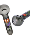 5.25-inch spoon-style hand pipe from the Halloween Party Bong Glow Duo with matching Halloween glow designs