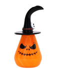 Front view of Halloween Themed Pumpkin Witch Glass Hand Pipe showing jack-o-lantern with witch hat design