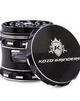 Black herb grinder with 'Kozo Grinders' logo on a white background