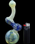 Close-up of Rake Bubb Fumed Sherlock Bubbler in Cobalt Blue
