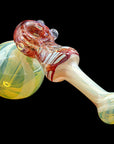 Left side of Raked Hammer Fumed Hammer Bubbler in Ruby Red