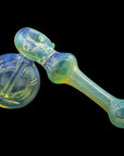 Left side view of Green Slime Silver Fumed Glass Hammer Bubbler