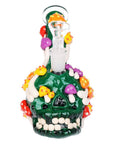 Front view of Skull Full of Shrooms Glass Water Bong showing detailed skull and mushroom design