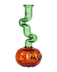 Back view of Twisty & Wicked Jack-O-Lantern Glass Herb Pipe showing twisty zig-zag stem