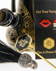 Full set of Vamp Vase Bong accessories including bubble bowl, joint poker, feather amulet, and earrings