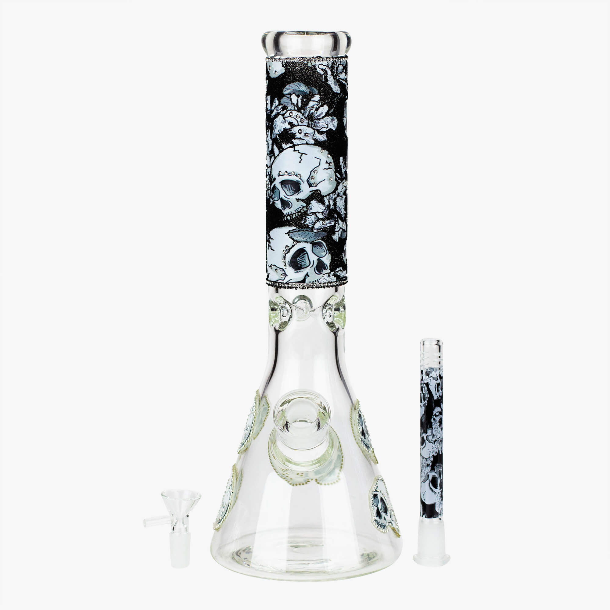 Graphic w/ Cubic Zirconia Decor Glass Beaker Bong 7mm