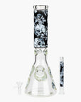 Graphic w/ Cubic Zirconia Decor Glass Beaker Bong 7mm