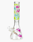 Graphic w/ Cubic Zirconia Decor Glass Beaker Bong 7mm