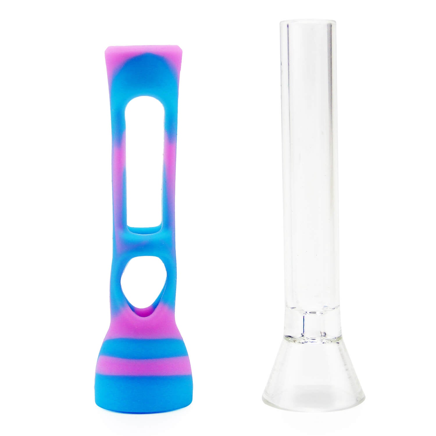 One Hitter Silicone Pipe Blue &amp; Pink - INHALCO
