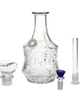 All parts of the 10-Inch Sun Flower Vintage Decanter Glass Bong including bowl and components