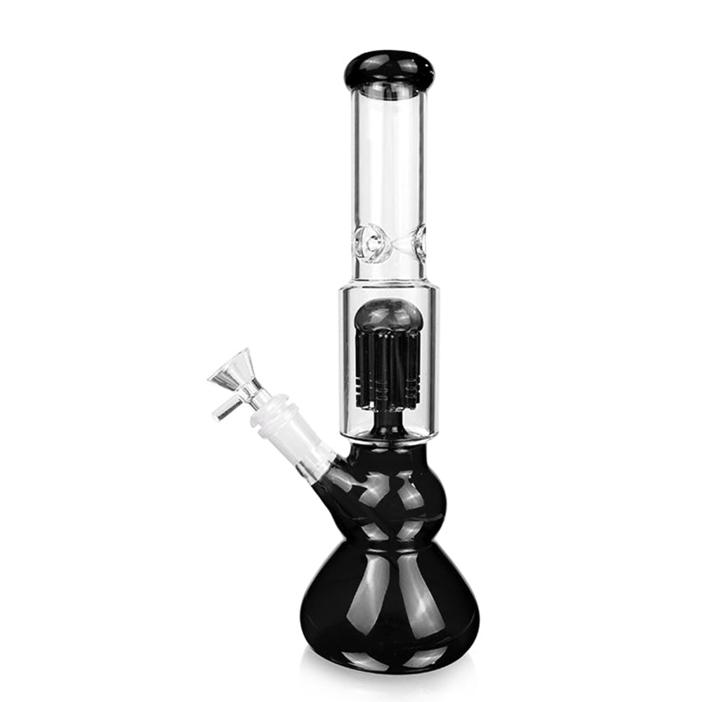 12 Inch Round Bottom Glass Bong with 4-Arm Perc in black