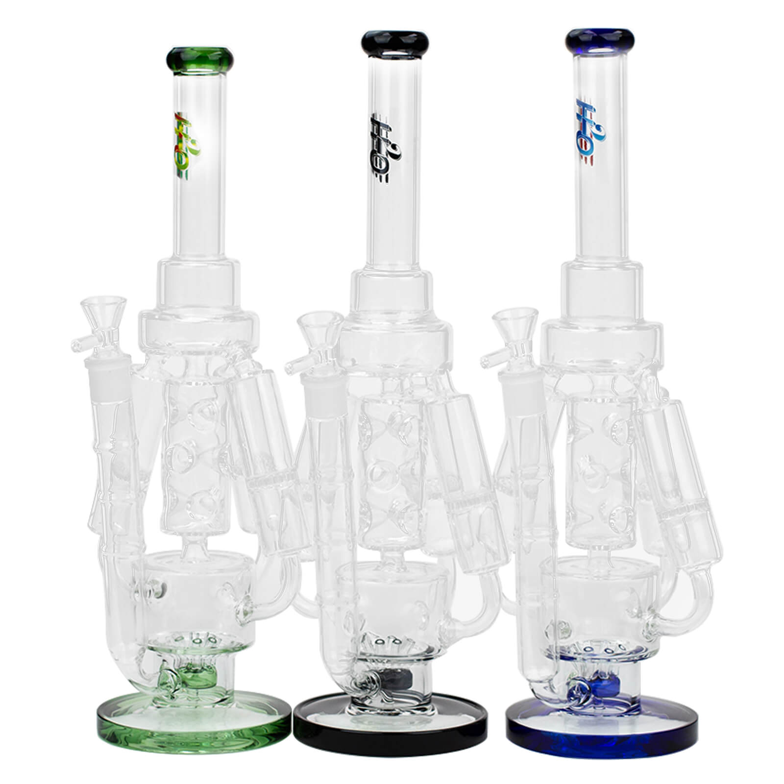 17&quot; H2O Three Honeycomb Silnders Glass Water Recycle Bong - INHALCO
