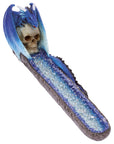 Fujima Blue Dragon on Skull Crystal  Incense Burner  11"