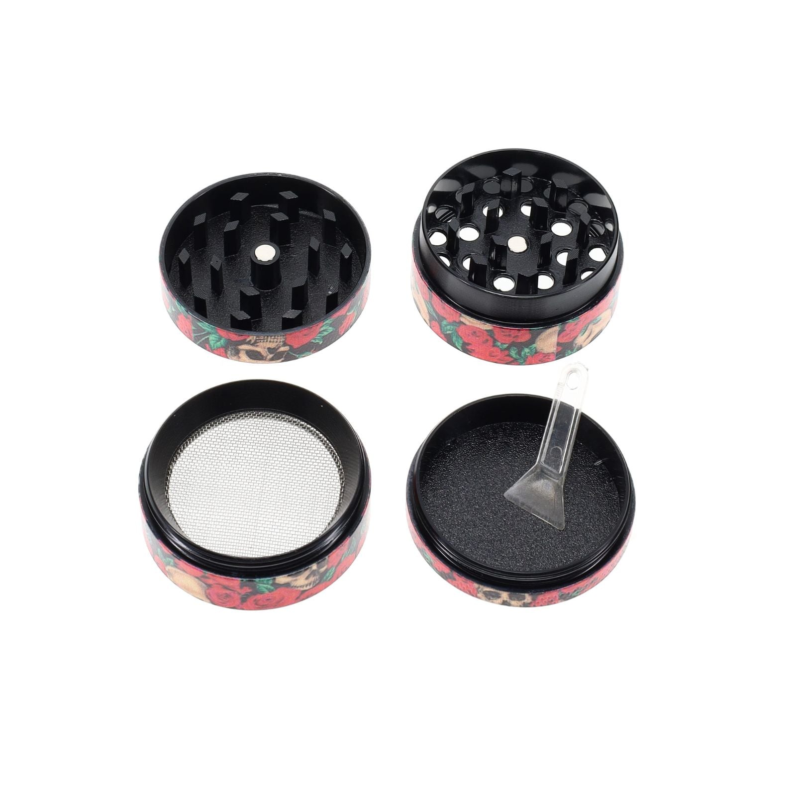 Metal Pipe & 4-Part Metal Grinder Gift Set Rosy Skulls