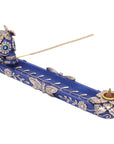 Fujima Golden Blue Skull & Butterfly Stick & Cone Incense Burner  11"