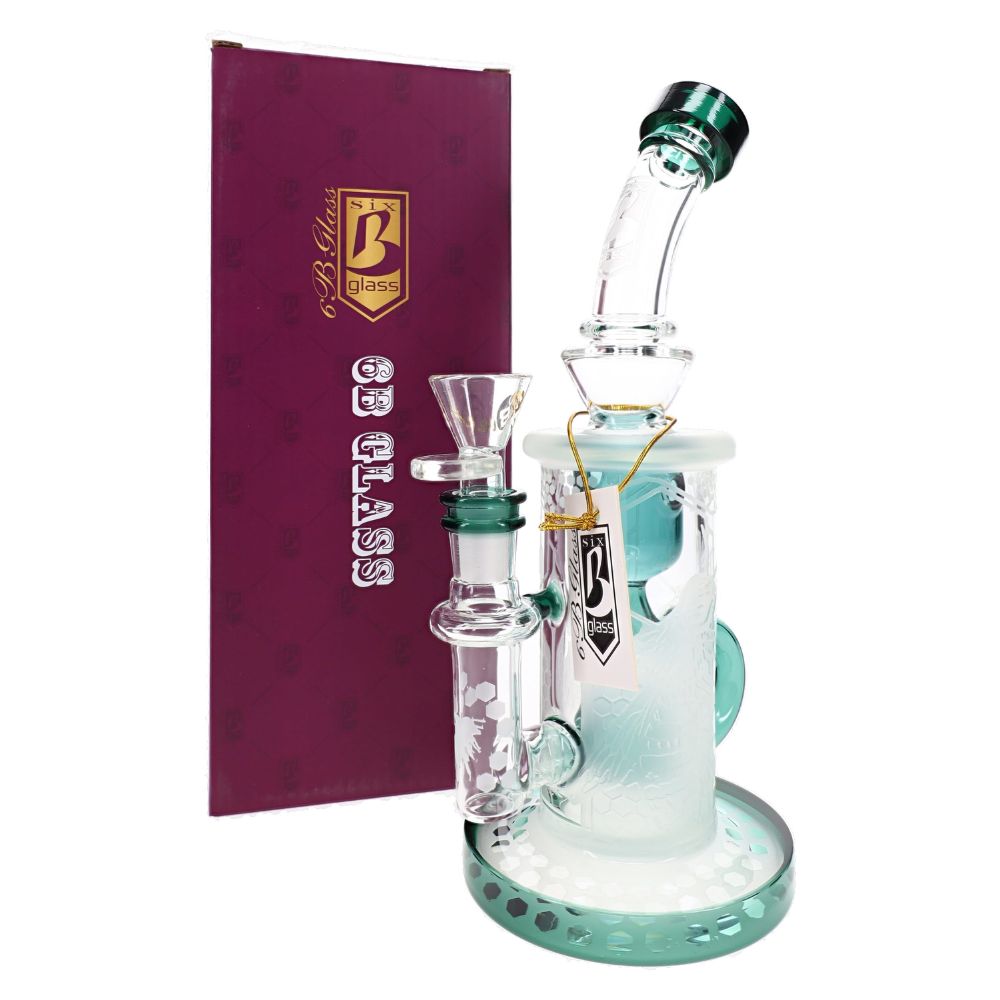 6B Glass Frosted Honeycomb Barrel Recycler Bong