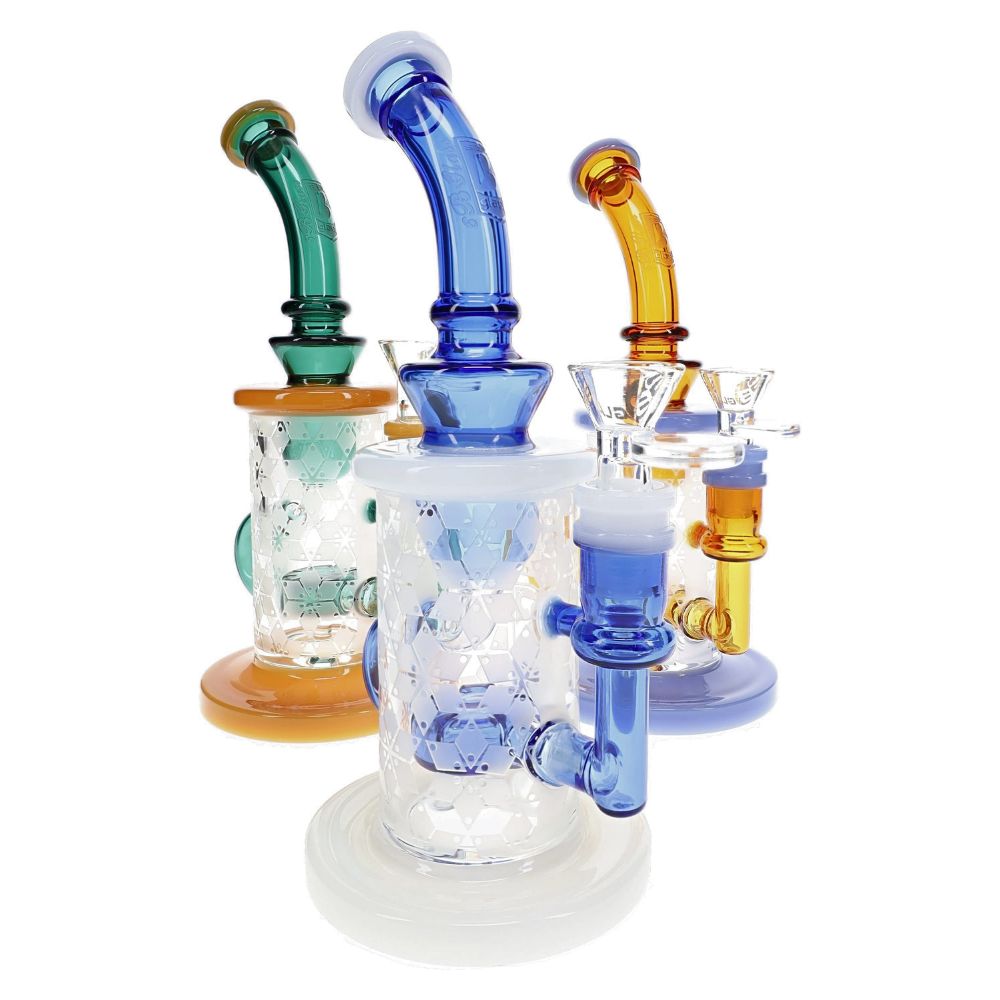 6B Glass Frosted Snowflake Recycler Bong 9″