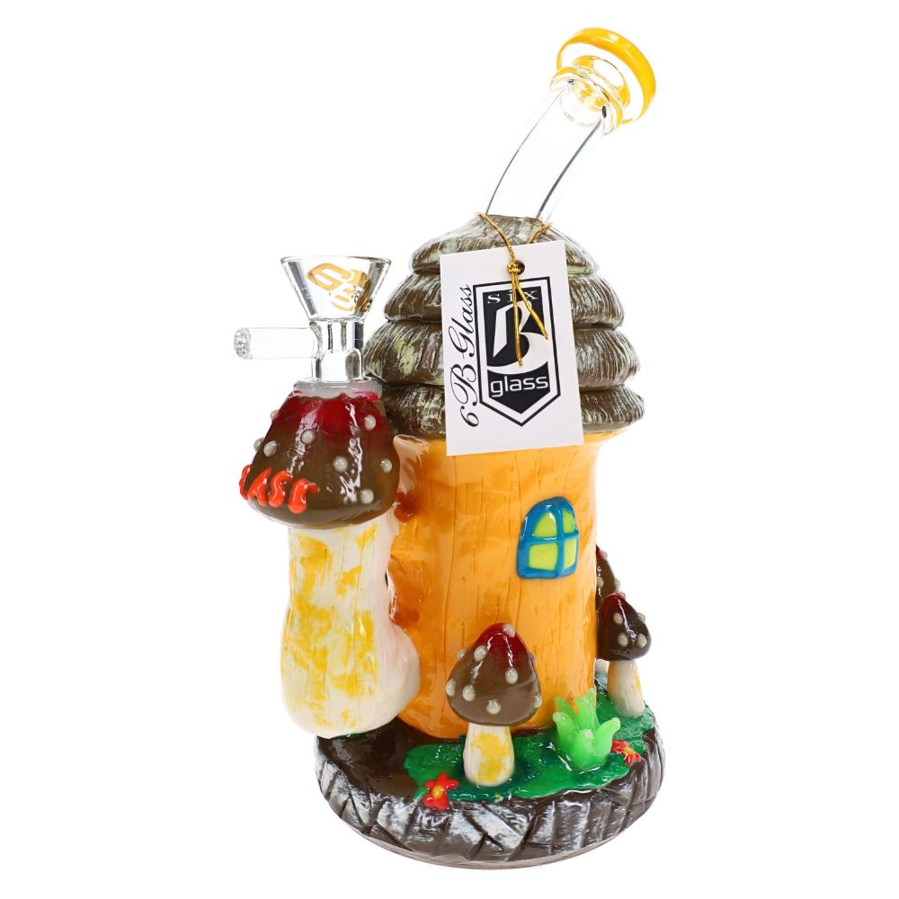 6B Glass Mushroom Hut  Glow Bong 8″ 