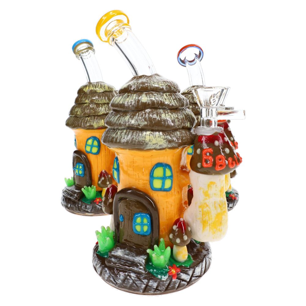 6B Glass Mushroom Hut  Glow Bong 8″ 