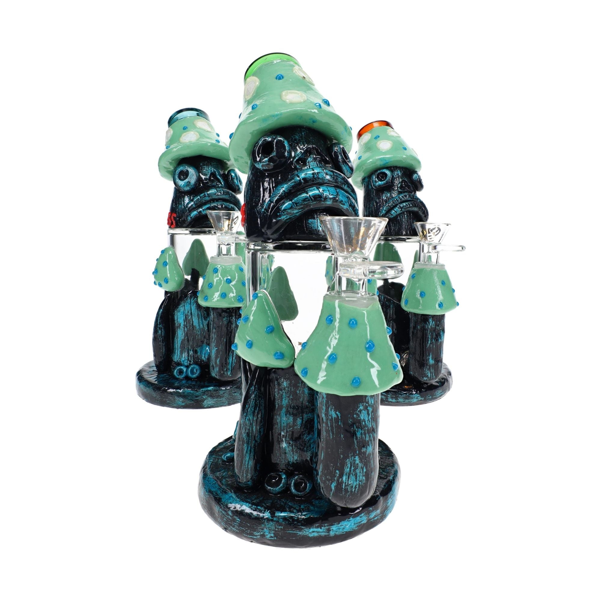 6B Glass Glow-in-the-Dark Mushroom Creature Bong 8″