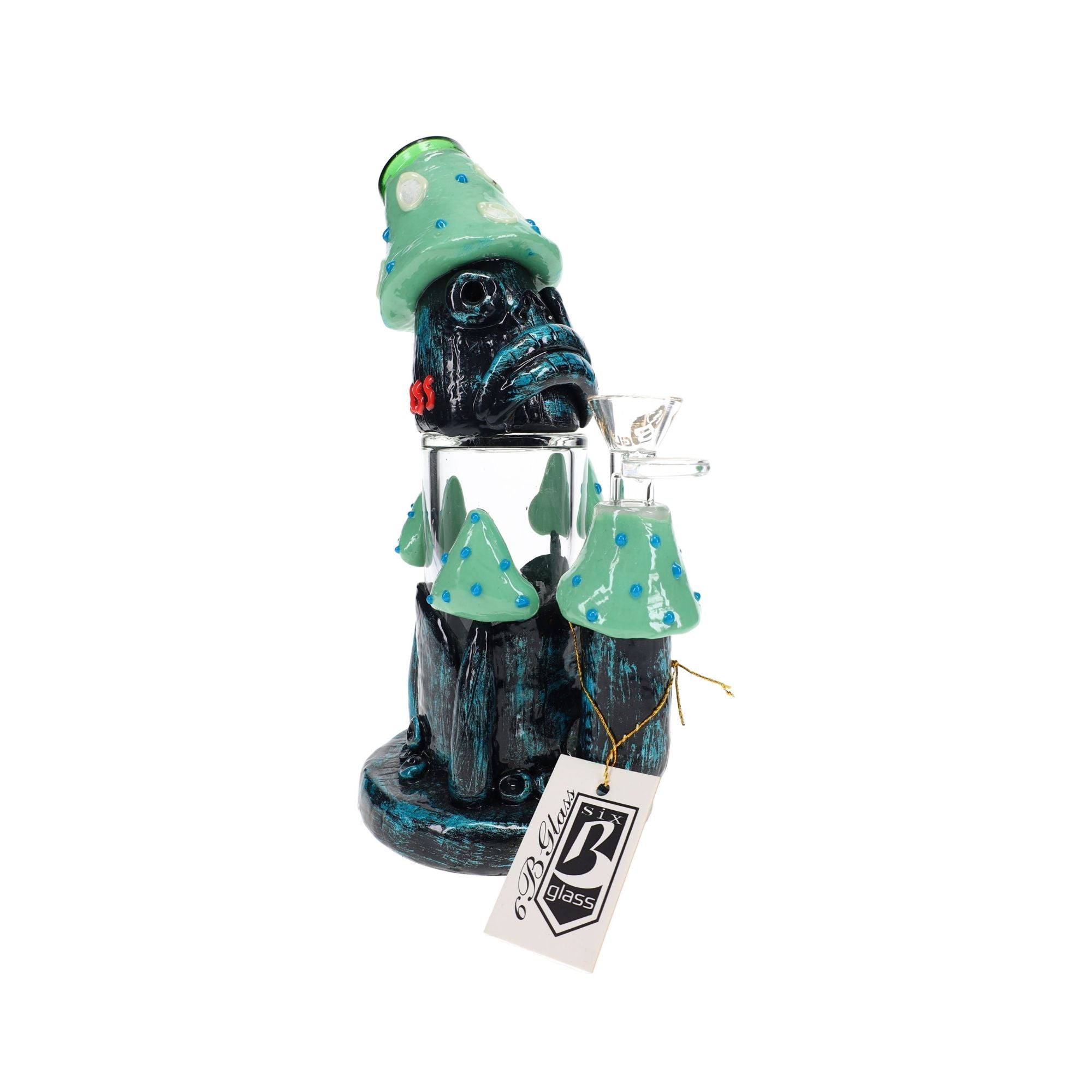 6B Glass Glow-in-the-Dark Mushroom Creature Bong 8″