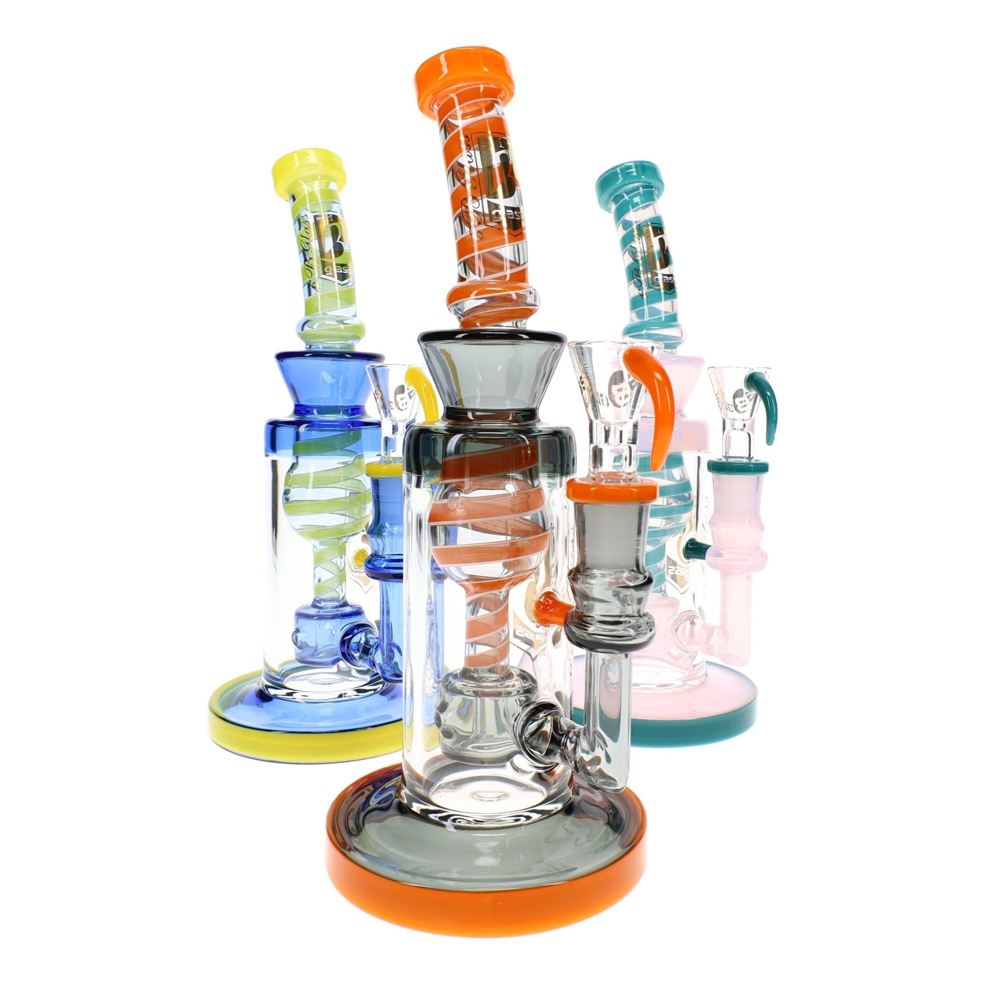 6B Glass Swirl Striped Multi-Perc Bong 9″