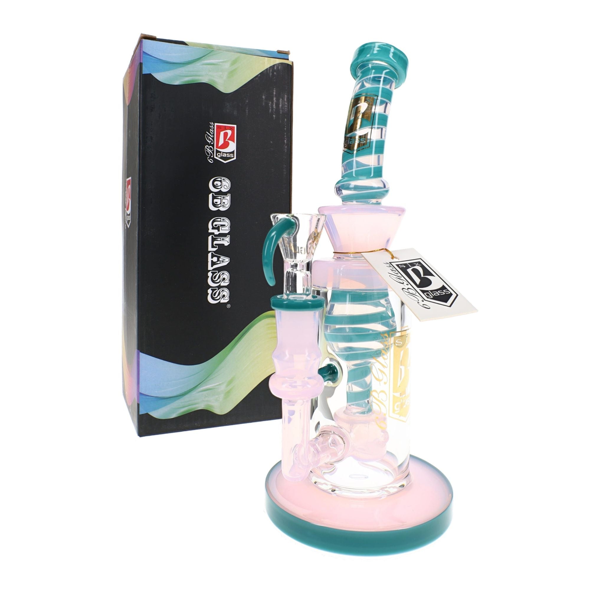 6B Glass Swirl Striped Multi-Perc Bong 9″