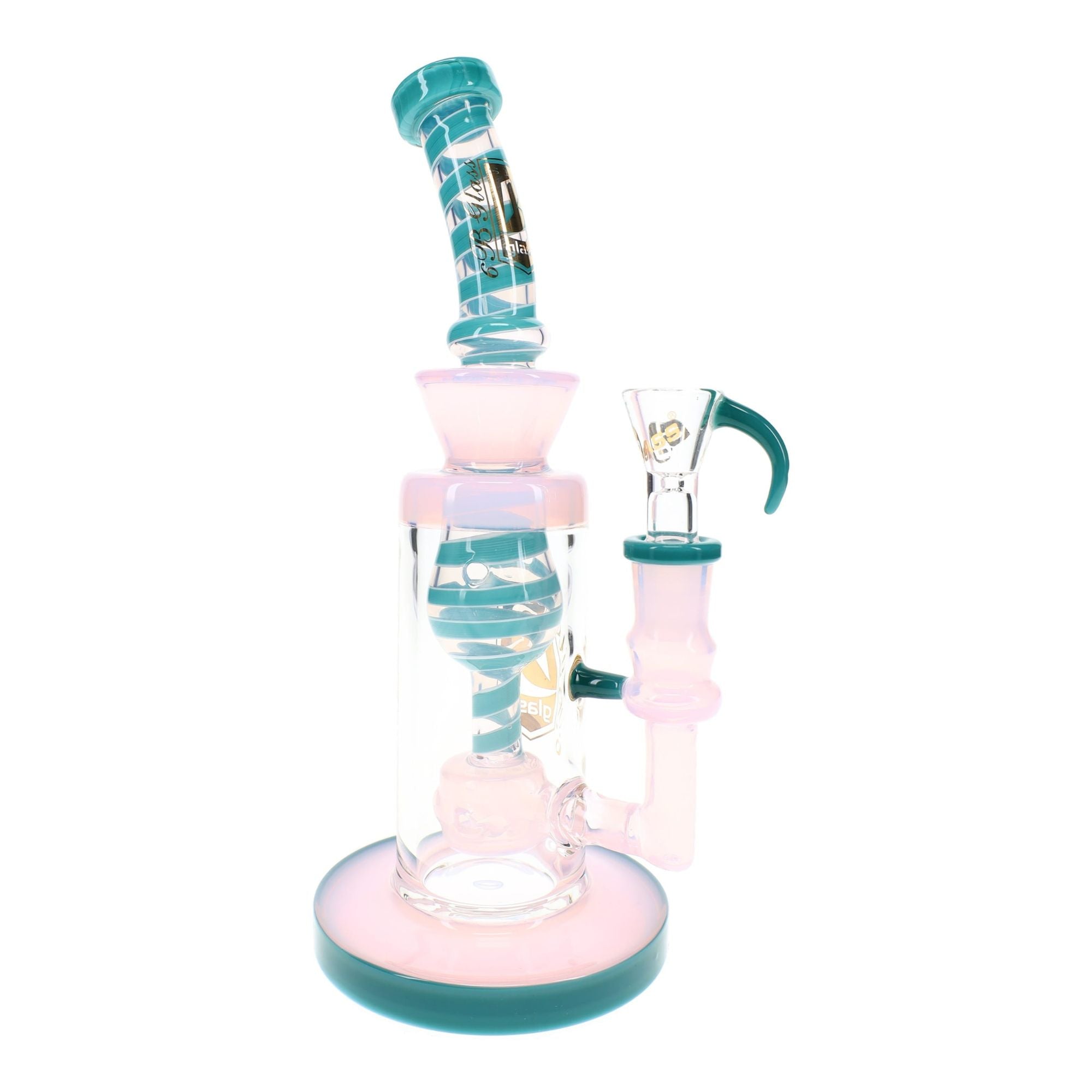 6B Glass Swirl Striped Multi-Perc Bong 9″