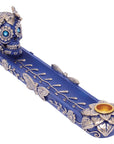 Fujima Golden Blue Skull & Butterfly Stick & Cone Incense Burner  11"