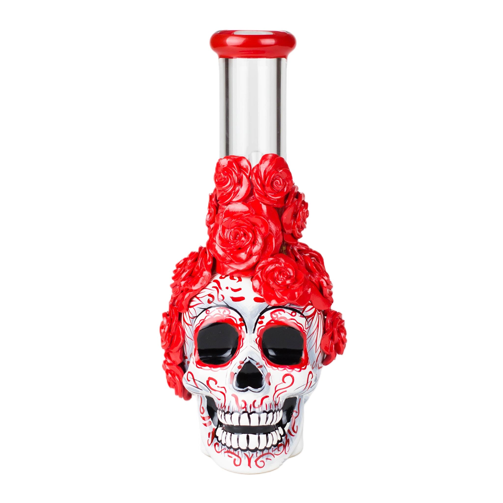 9" Rose Sugar Skull Glass Bong - inhalco